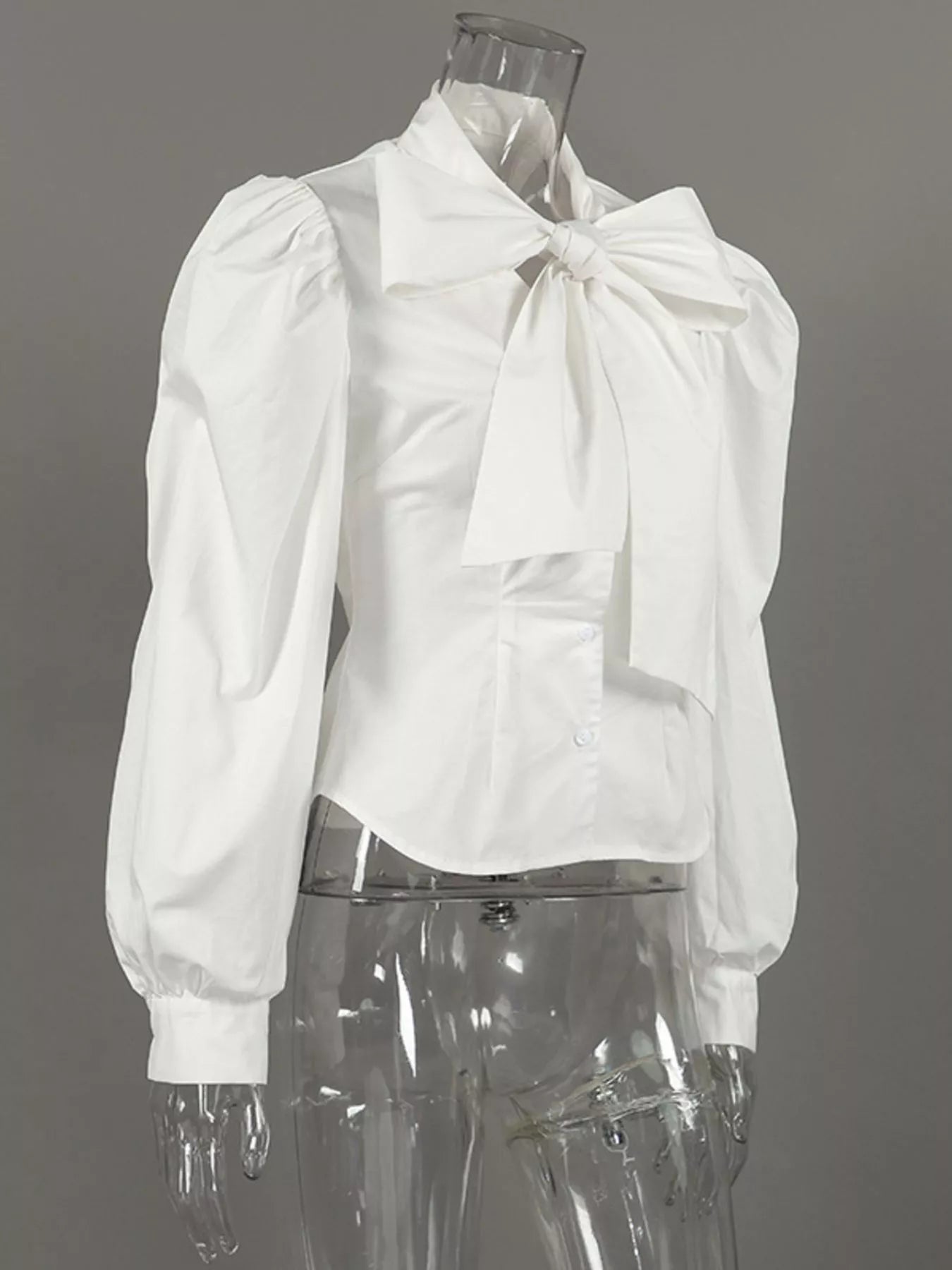 Trendsi Bow Tie Puffed Sleeves Blouse -