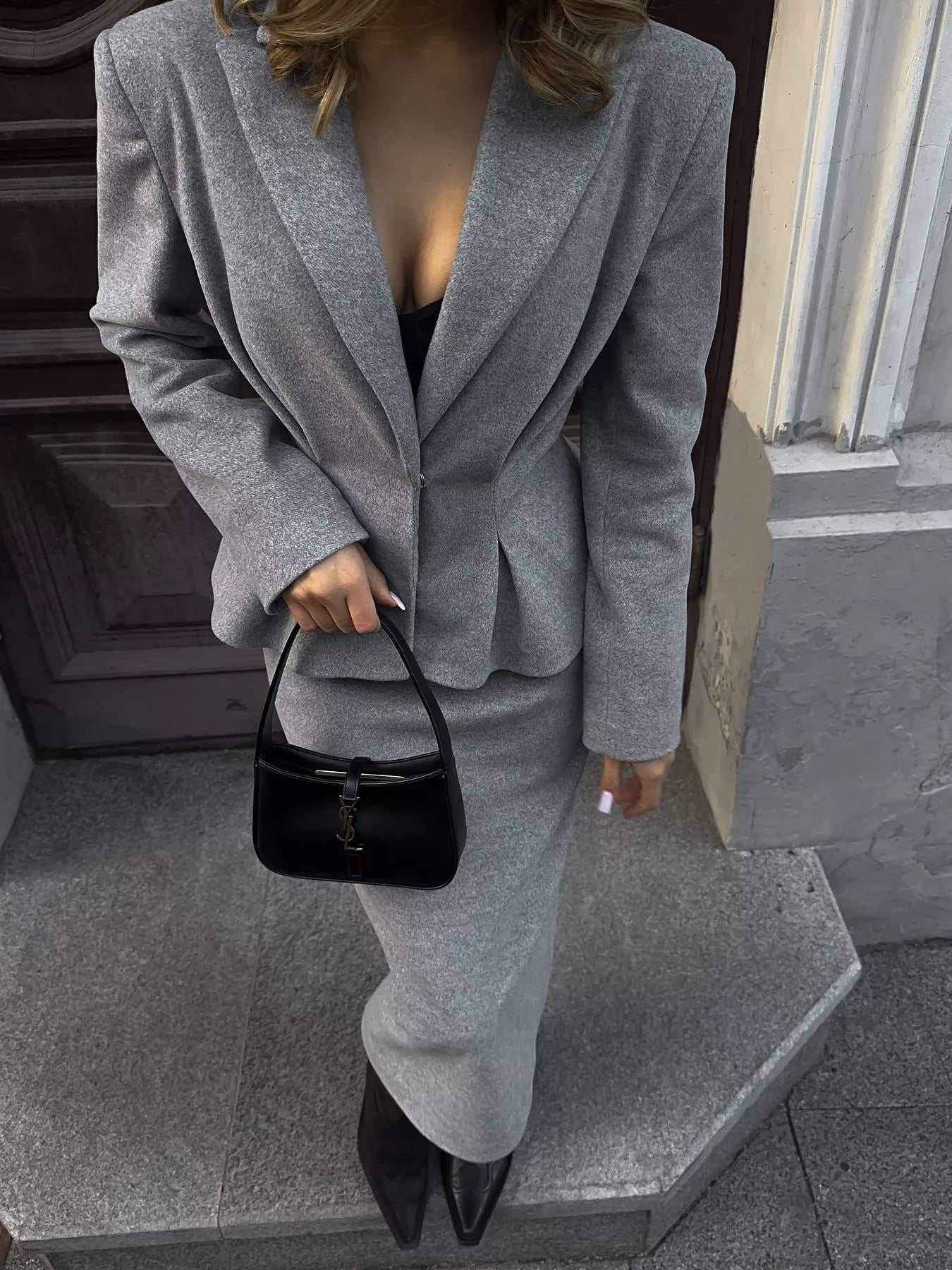 Trendsi Peplum Blazer and Skirt Set -