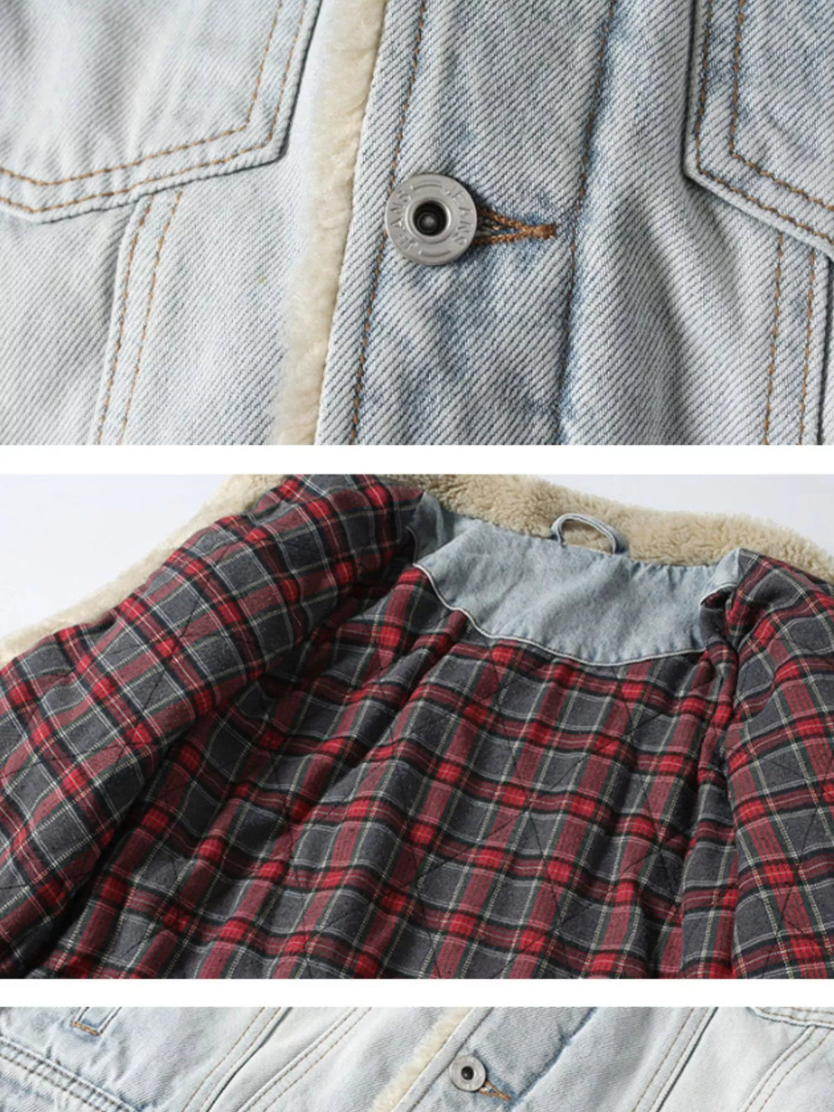 Women's Sherpa-Lined Denim Jacket in light blue — lining detail view