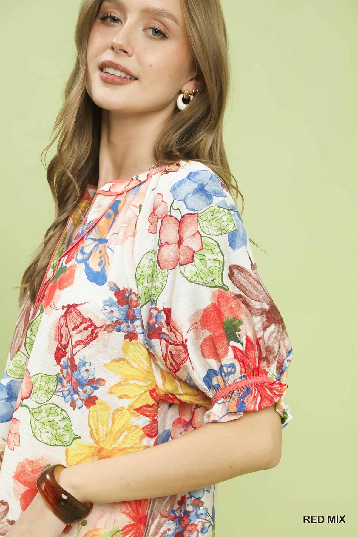 Women's Watercolor Floral V-Neck Top With High-Low Hem — product view 5