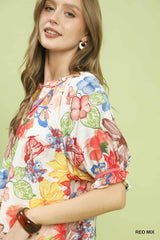 Trendsi Umgee Watercolor Floral Print Top with High-Low Hem -