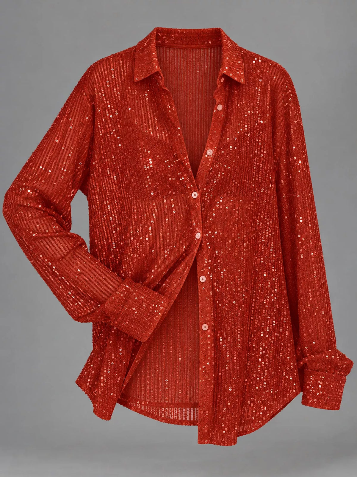 Red sequin button up long sleeve shirt
