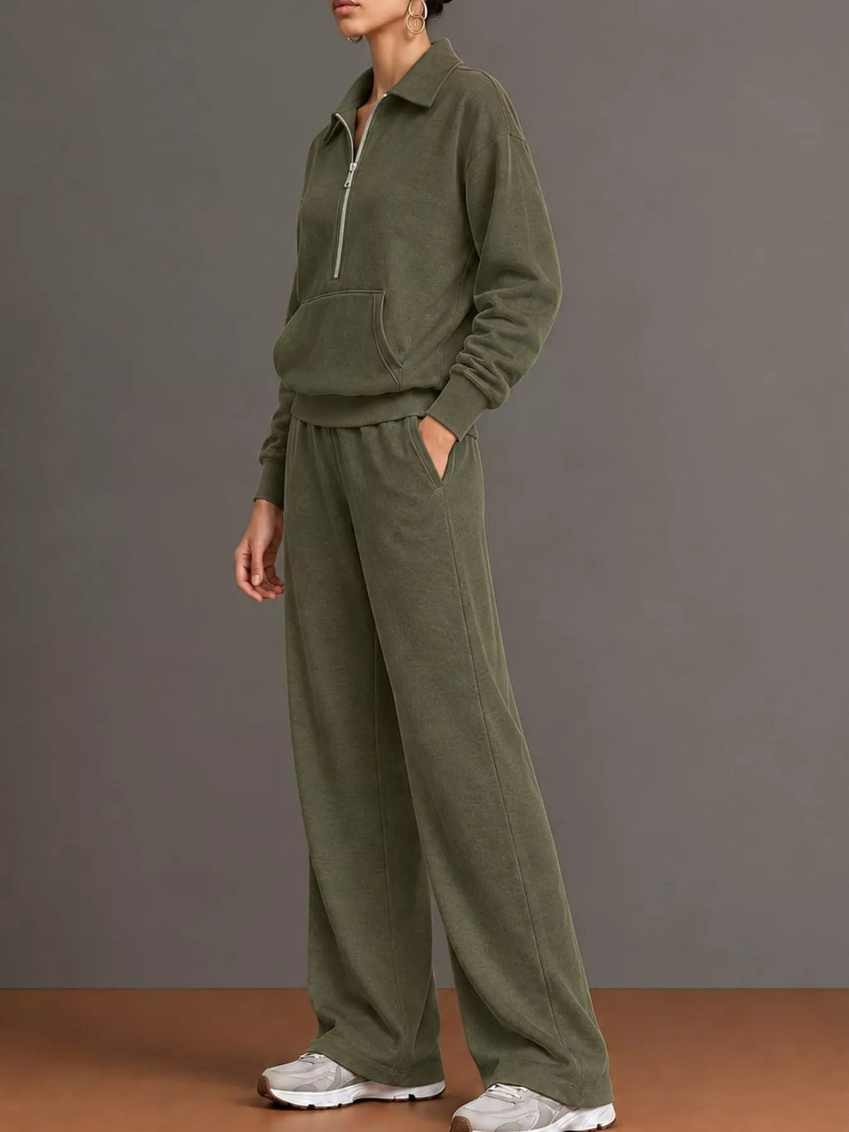 Collared long sleeve outfit set, side view