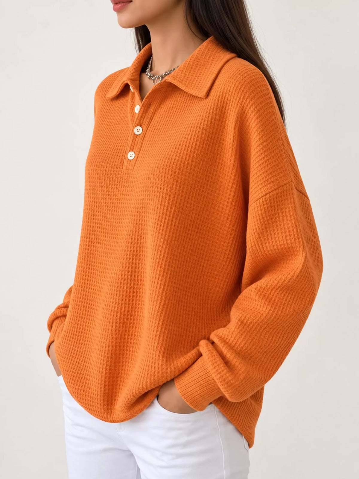 Waffle Knit Quarter-Button Polo T-Shirt — side view