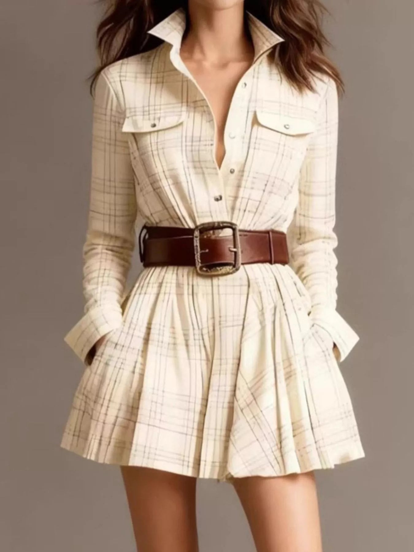 Trendsi Plaid Long Sleeve Shirt Dress -