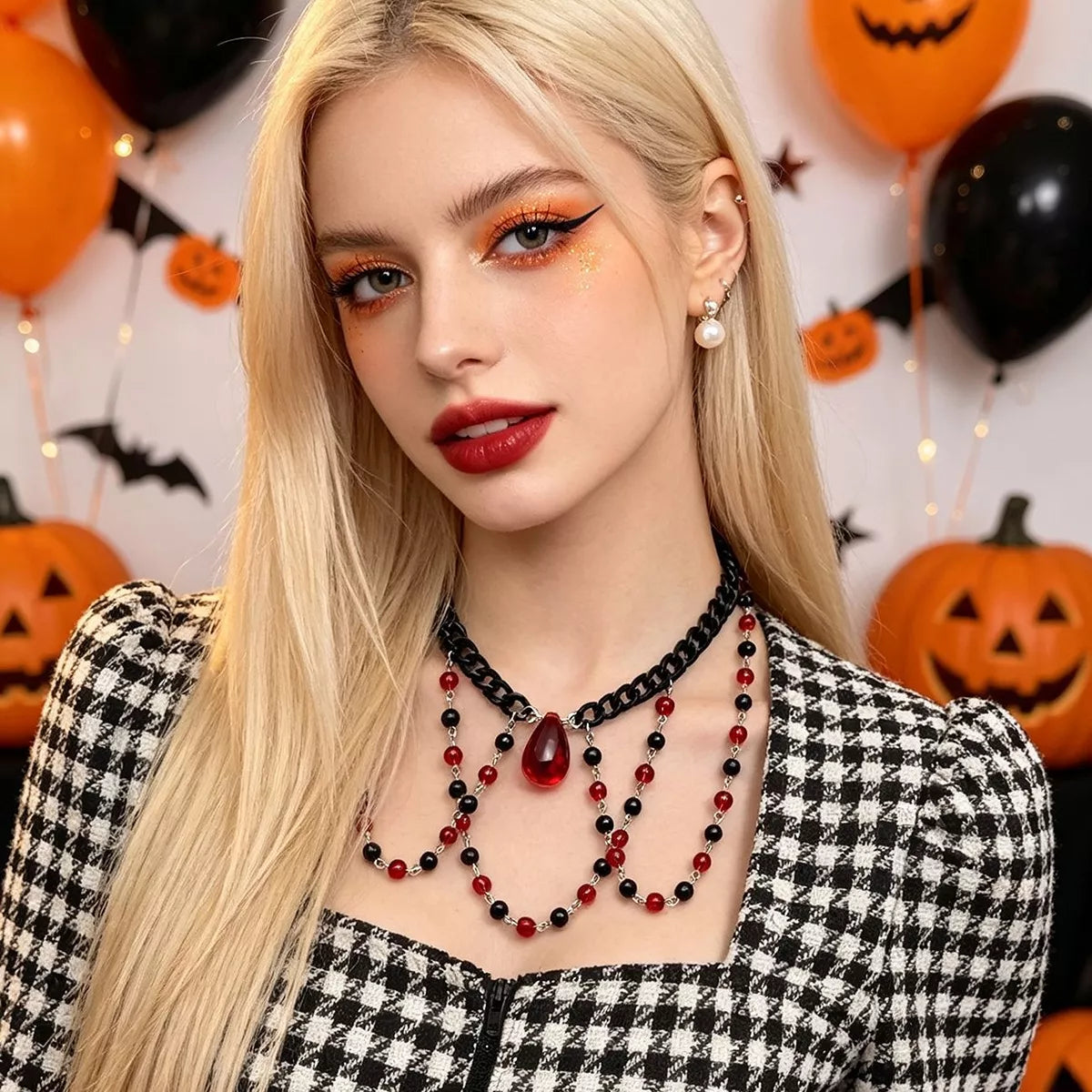 Trendsi Gothic Vampire Beaded Teardrop Necklace -