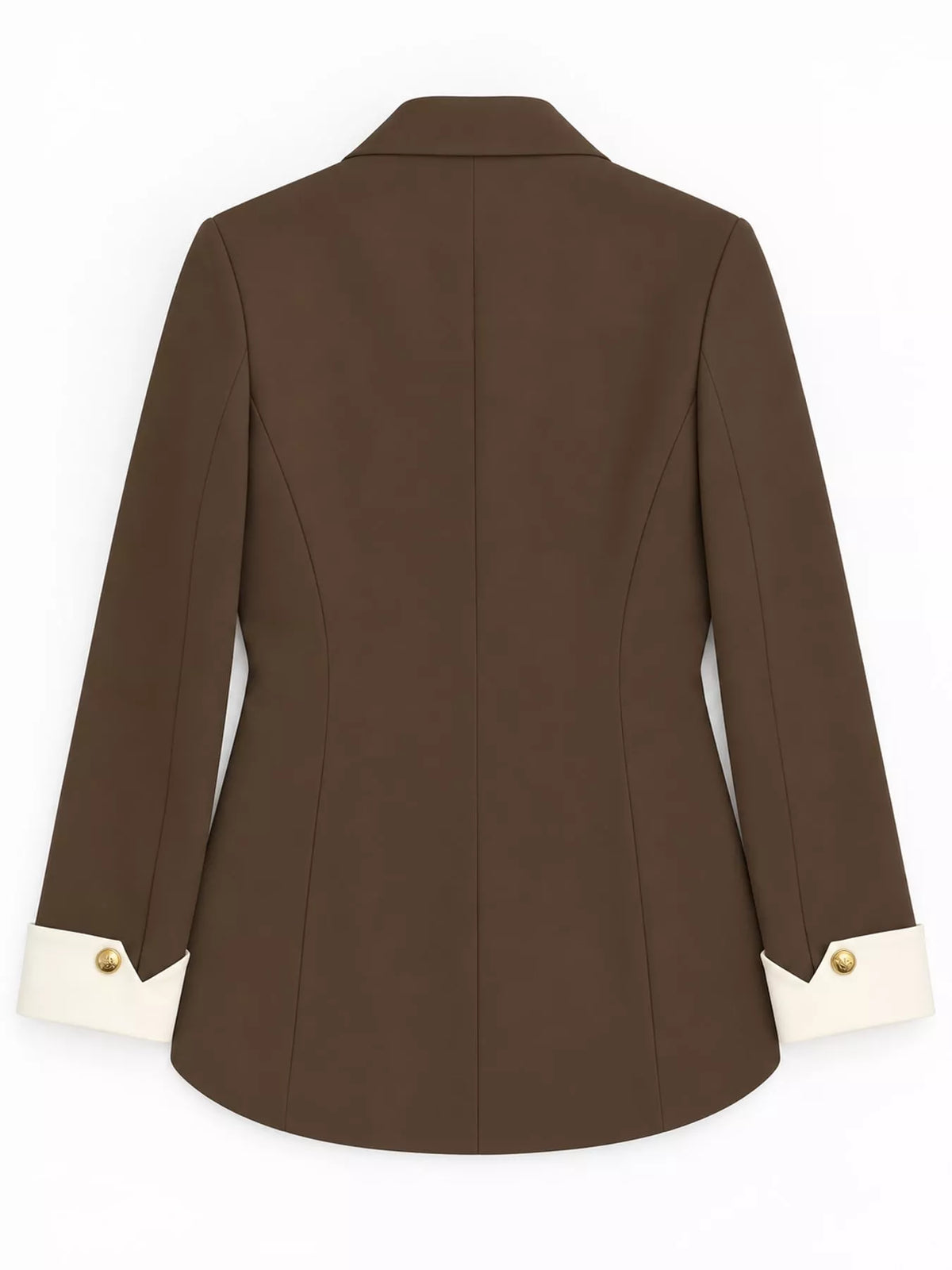 Brown single-breasted blazer with gold-tone buttons, back view