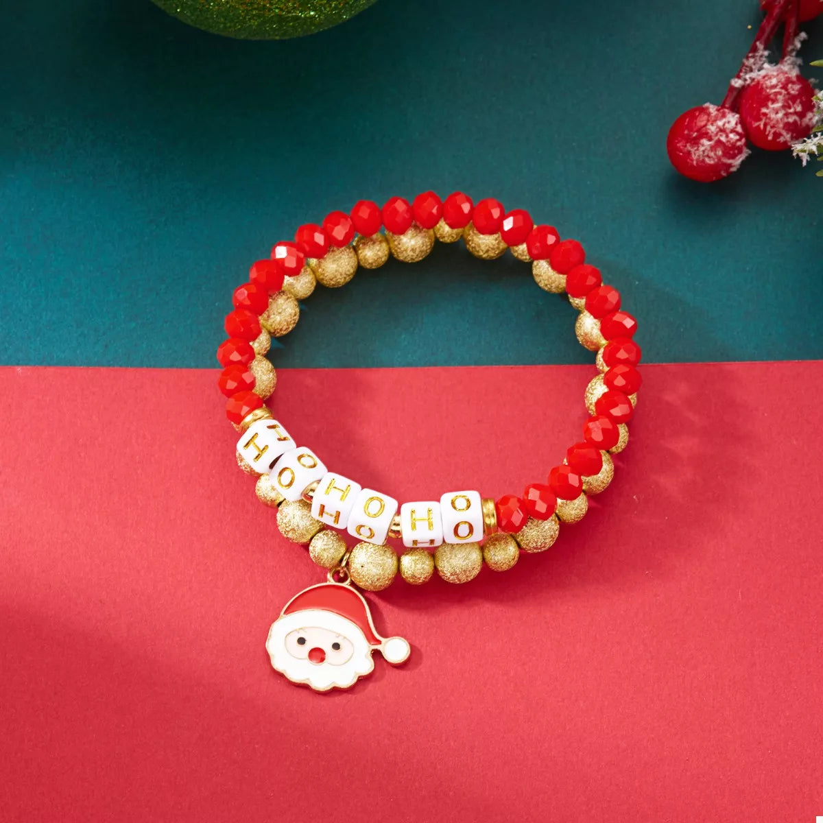 Trendsi 2 Piece Christmas Santa Beaded Bracelet -