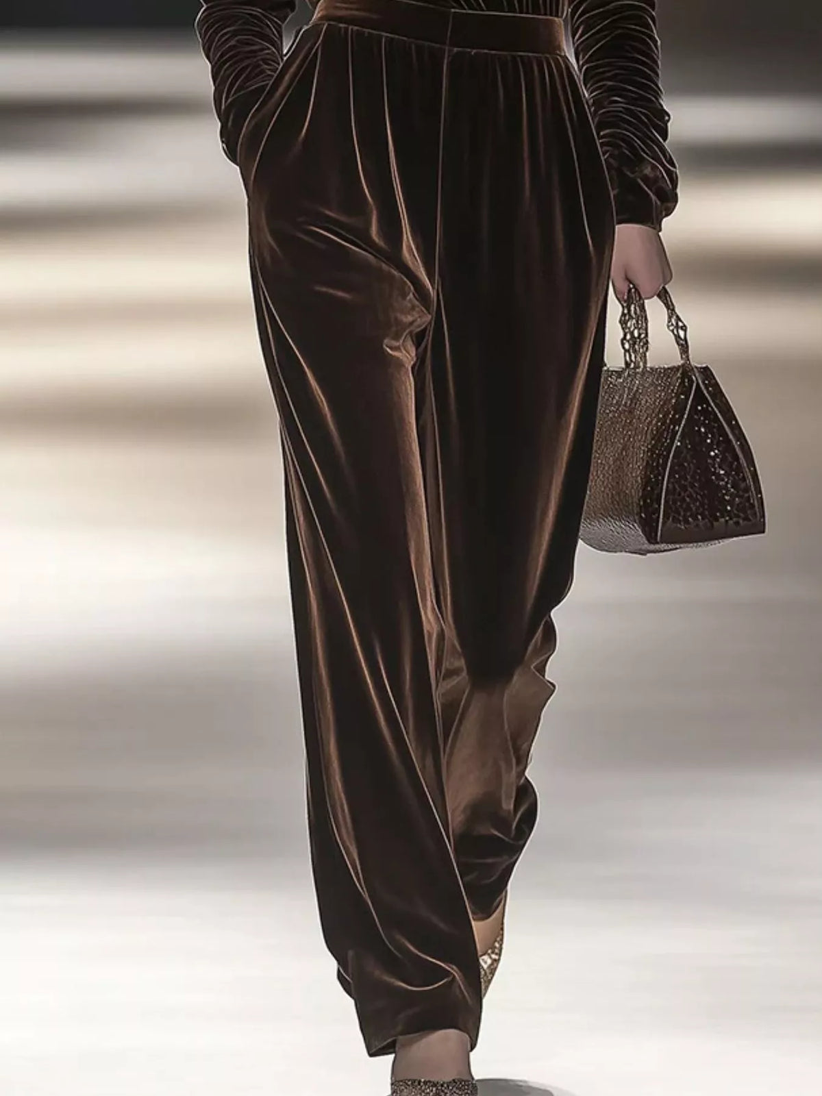 Women's Velvet Turtleneck Long-Sleeve Top & Wide-Leg Pants Set — alternate view 2
