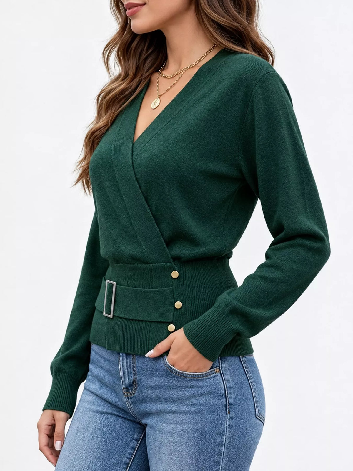 Surplice knit top, green side