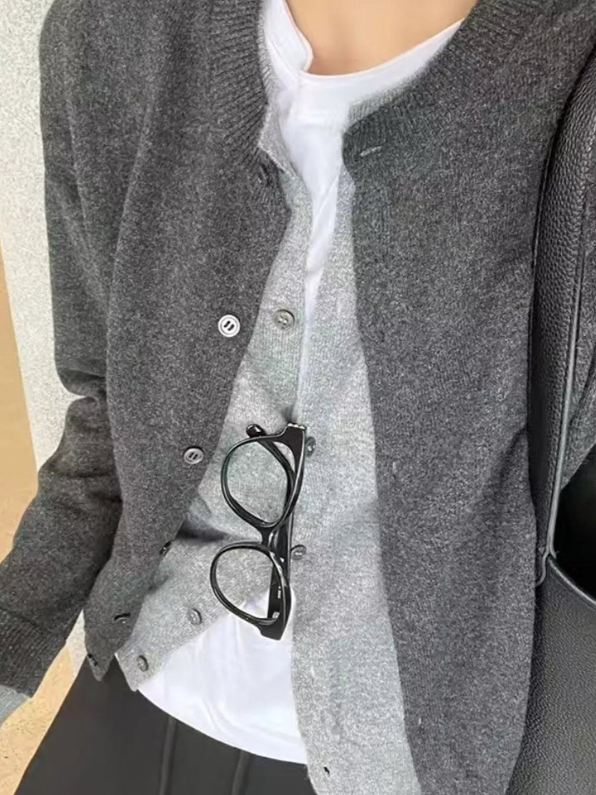 Button-Down Knit Cardigan, detail view in gray