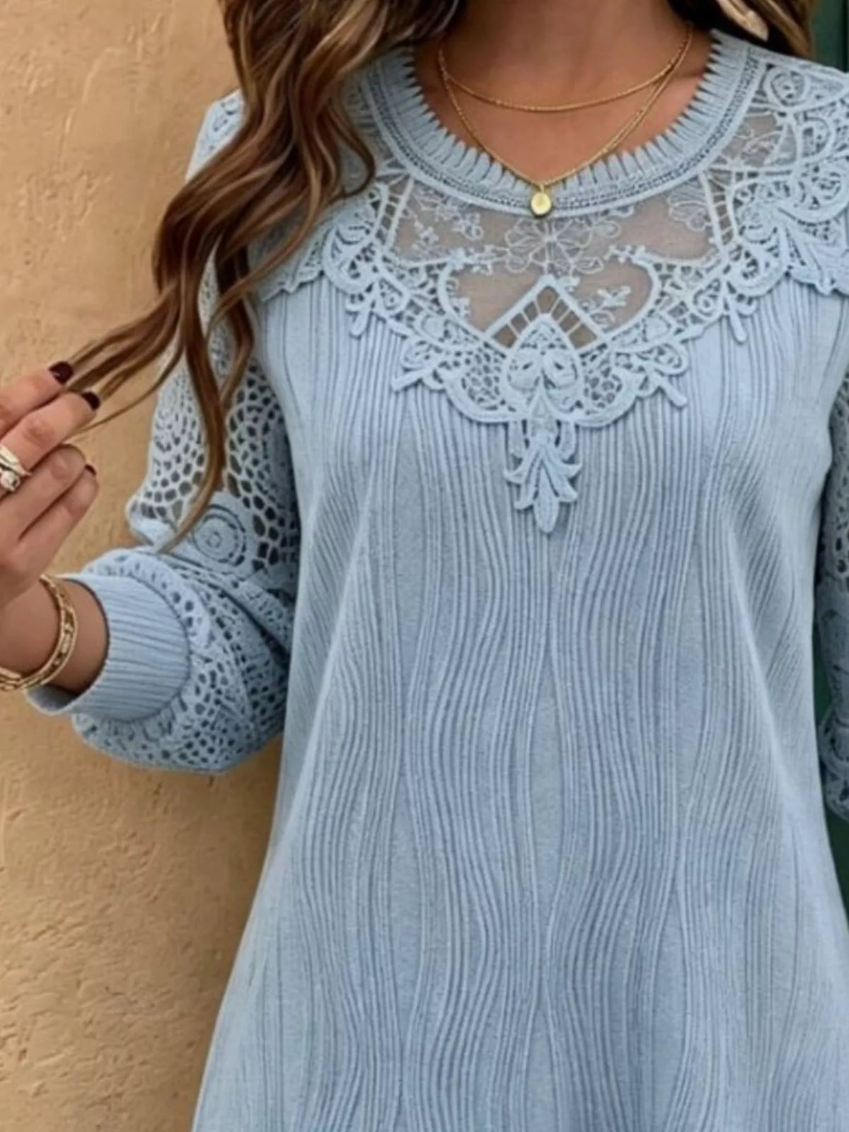 Lace patchwork long sleeve blouse