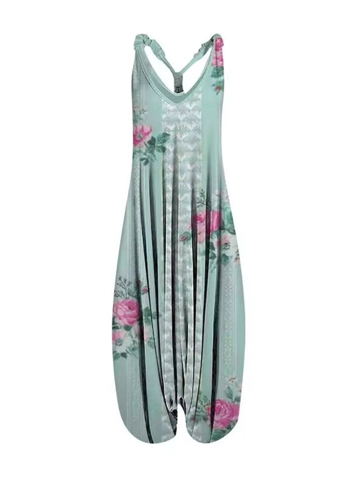 Mint floral-print V-neck sleeveless jumpsuit