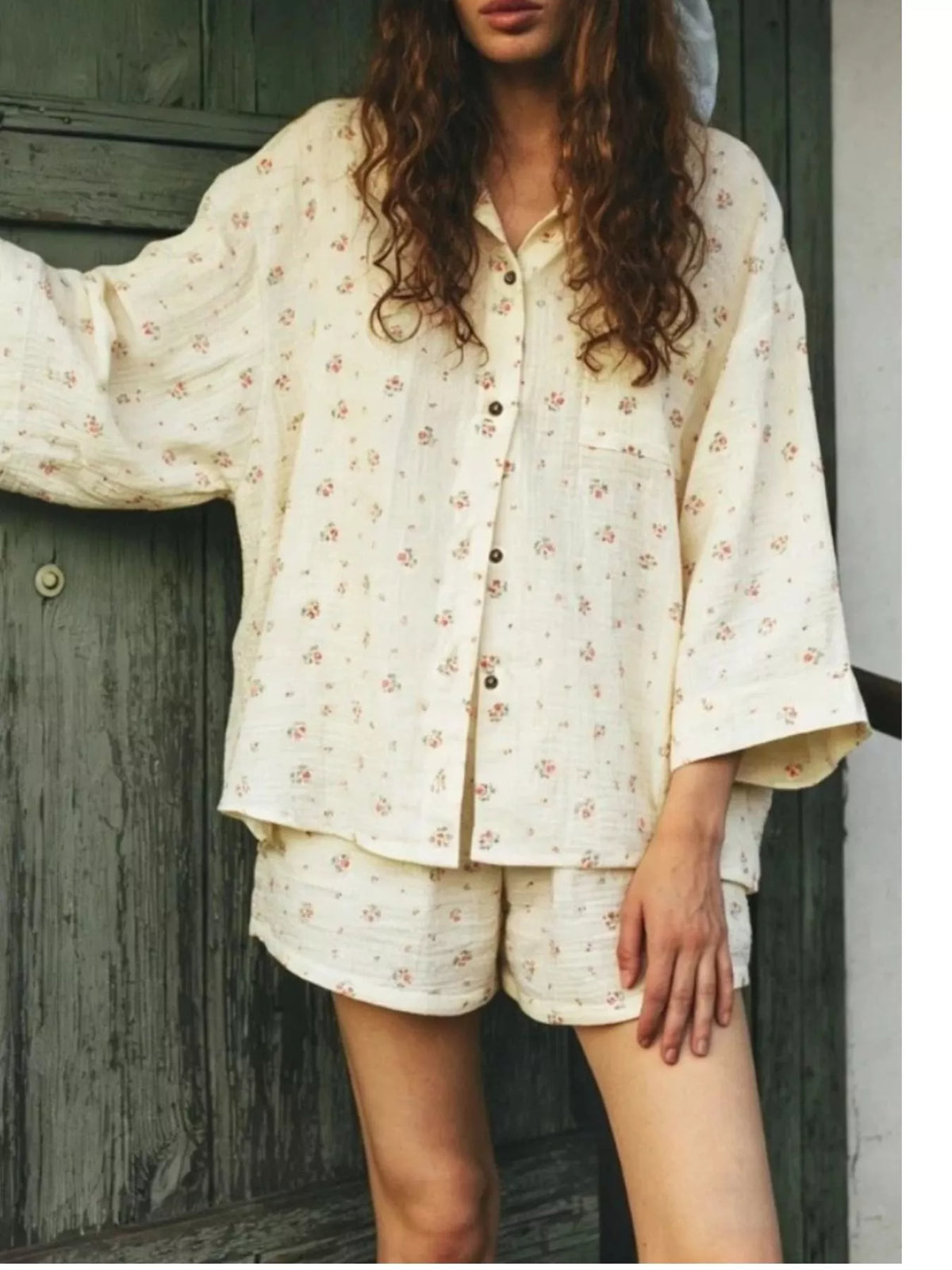 Trendsi Floral Print Button Up Top and Shorts Set -