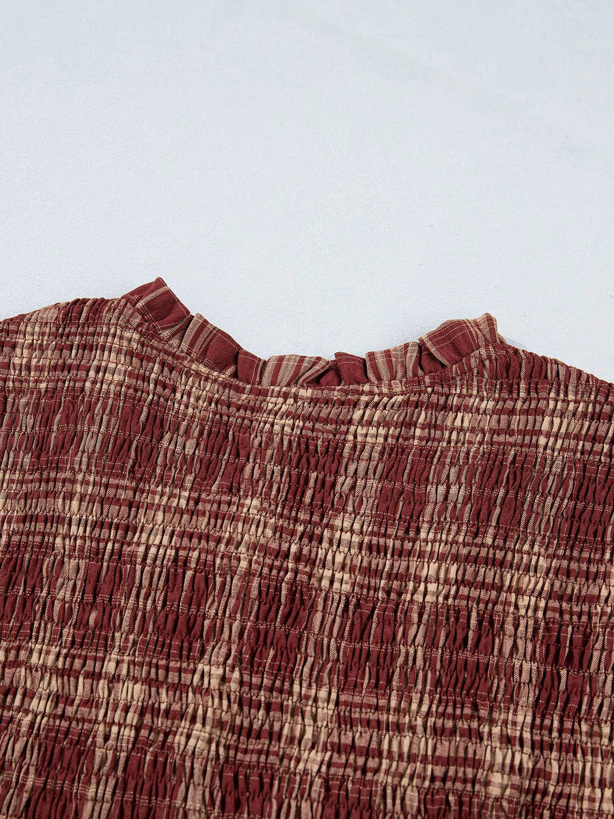Plaid smocked dress, back smocking close up