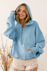 Trendsi BiBi Stitch Detailed Elastic Hem Half Zip Fleece Hoodie -