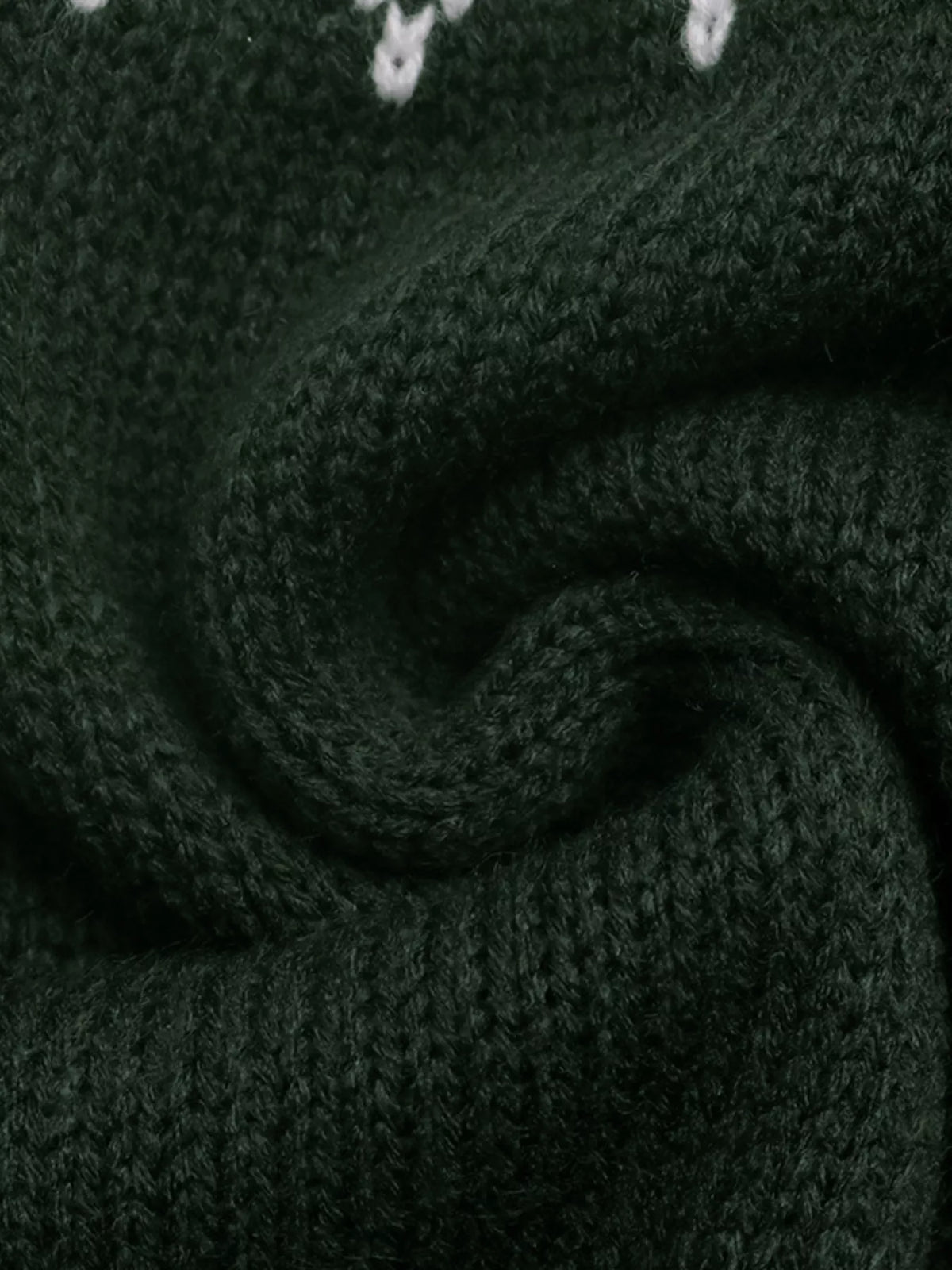 Dark green Christmas tree sweater, knit close-up