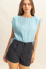 Trendsi HYFVE Bubble Hem Side Tie Detail Round Neck Sleeveless Blouse -