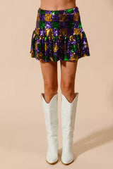 Trendsi SO ME Mardi Gras Checker Sequins Mini Skirt -