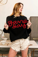 Trendsi BiBi Game Day Metallic Letter Sweater -