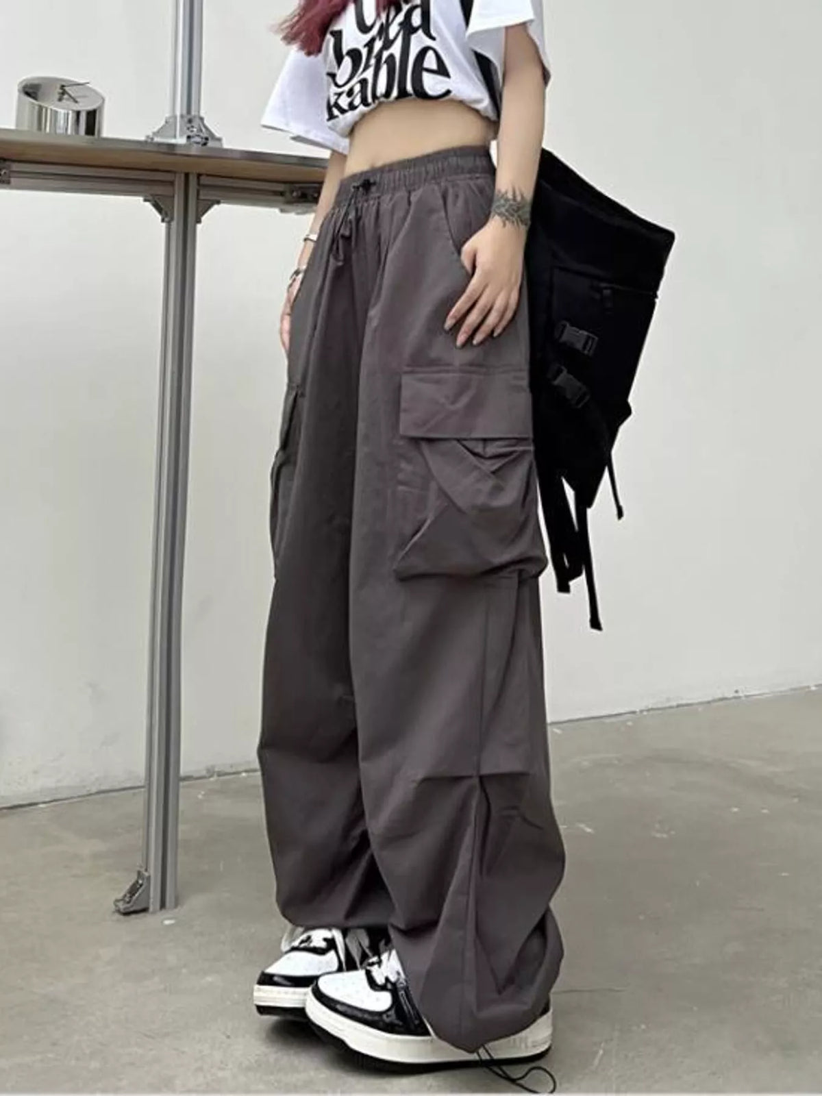 Drawstring Wide-Leg Cargo Pants — side view