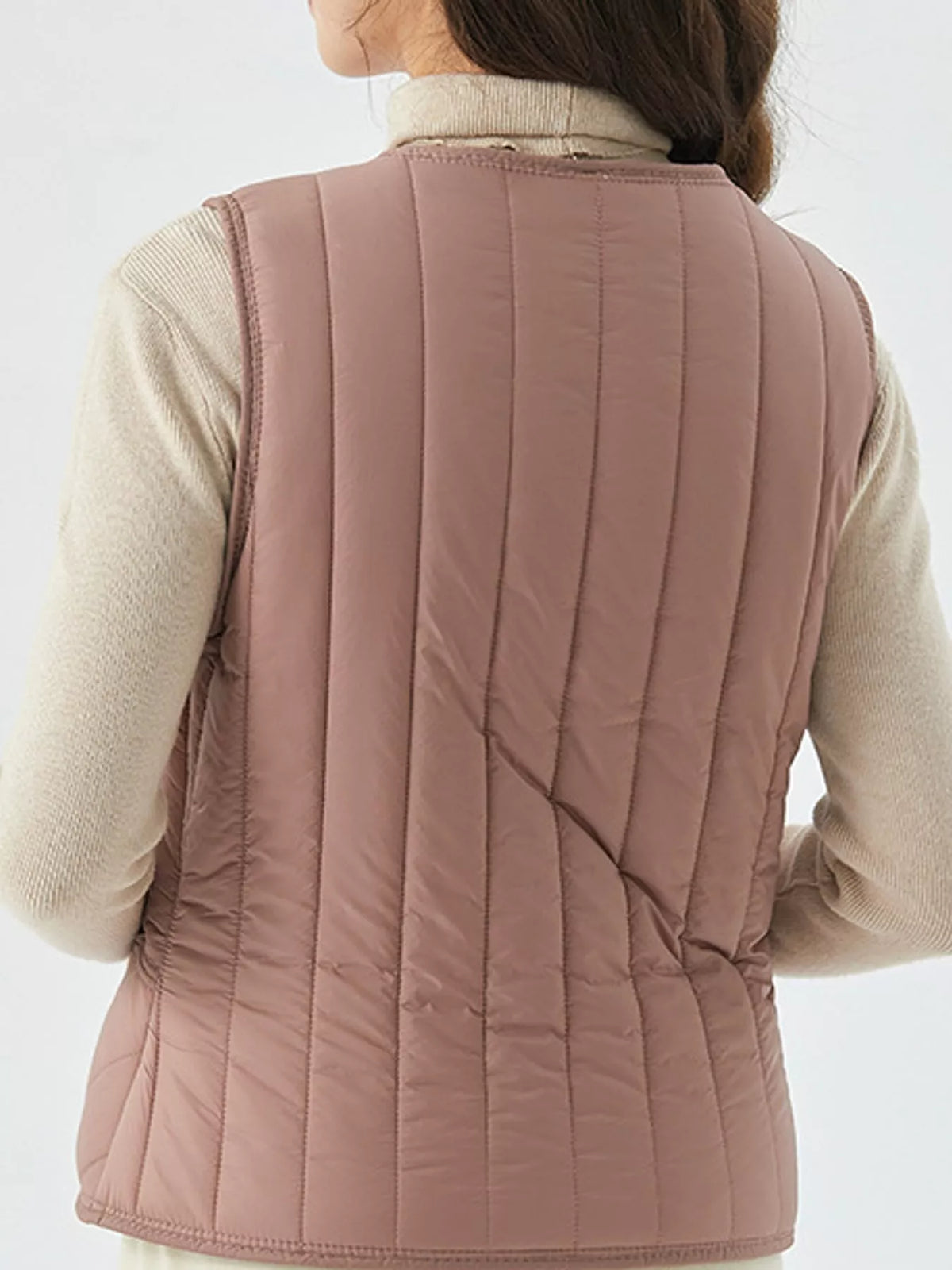 Quilted Button Up Vest in dusty pink, back view