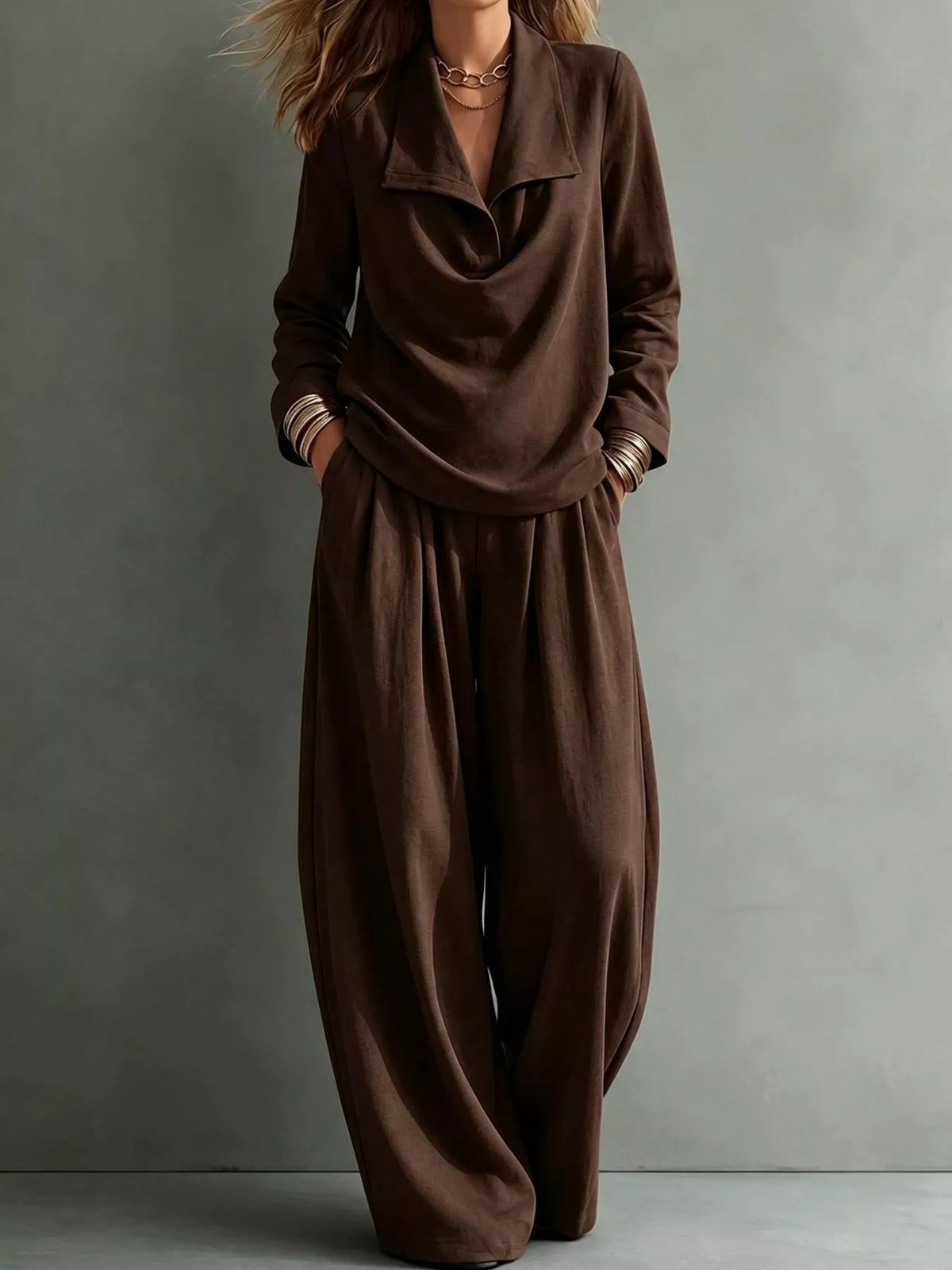Top and Wide-Leg Pants Set — front view