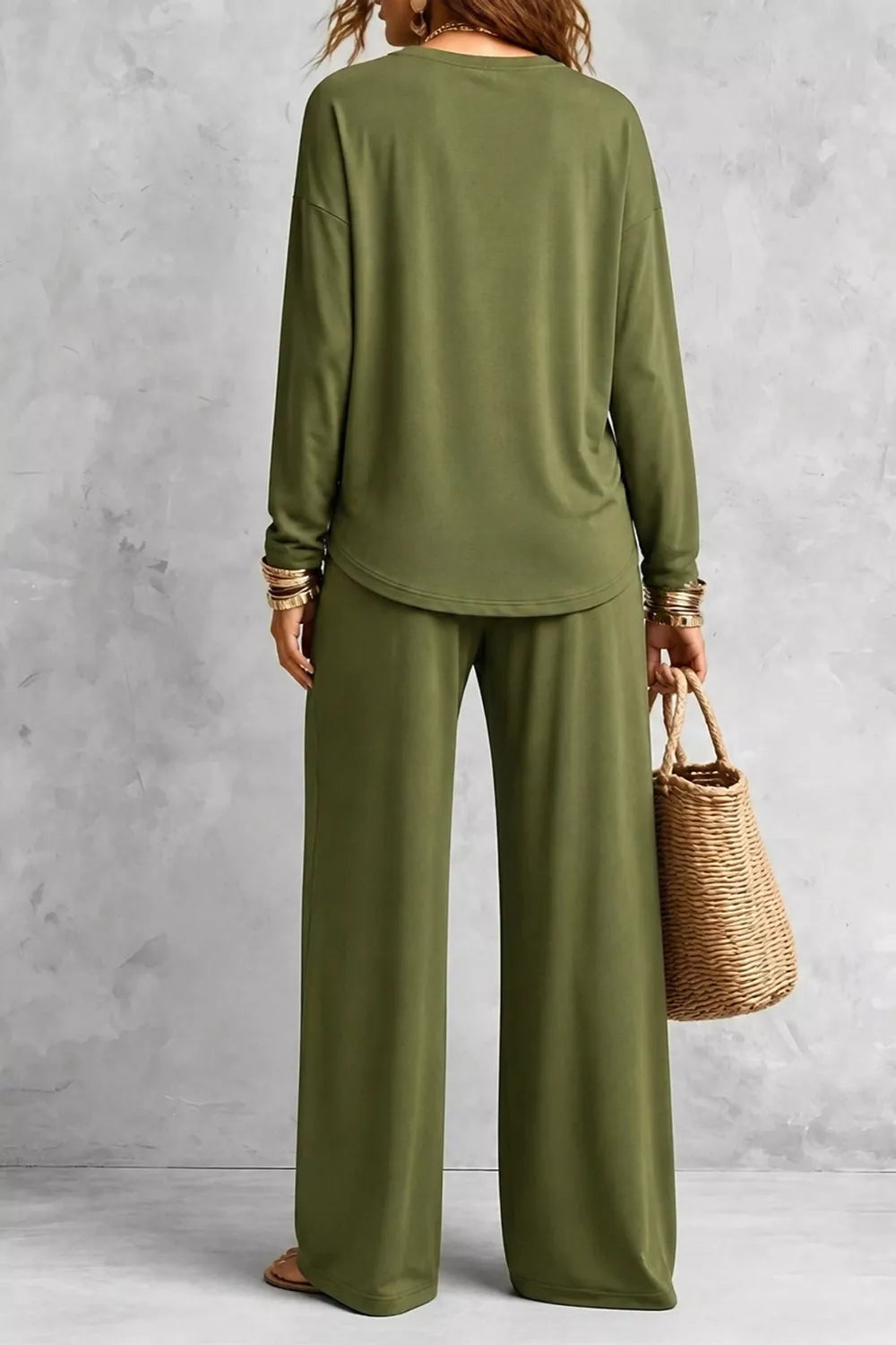 Trendsi Long Sleeve Top and Wide-Leg Pants Set -