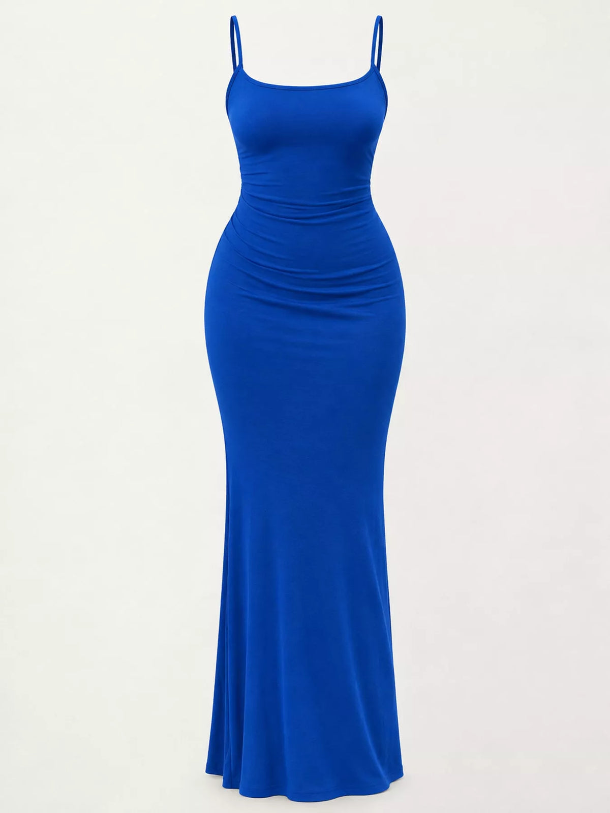 Royal blue bodycon spaghetti strap maxi dress, front view