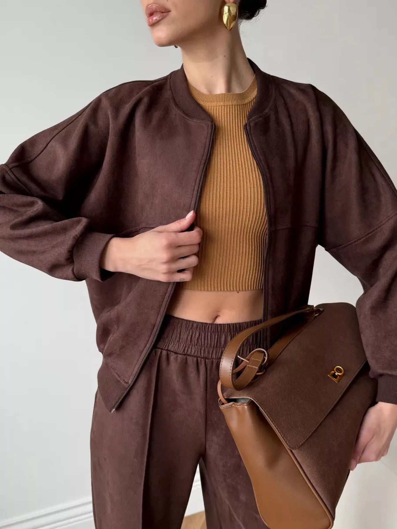 Trendsi Zip Up Sweatshirt and Wide-Leg Pants Set -