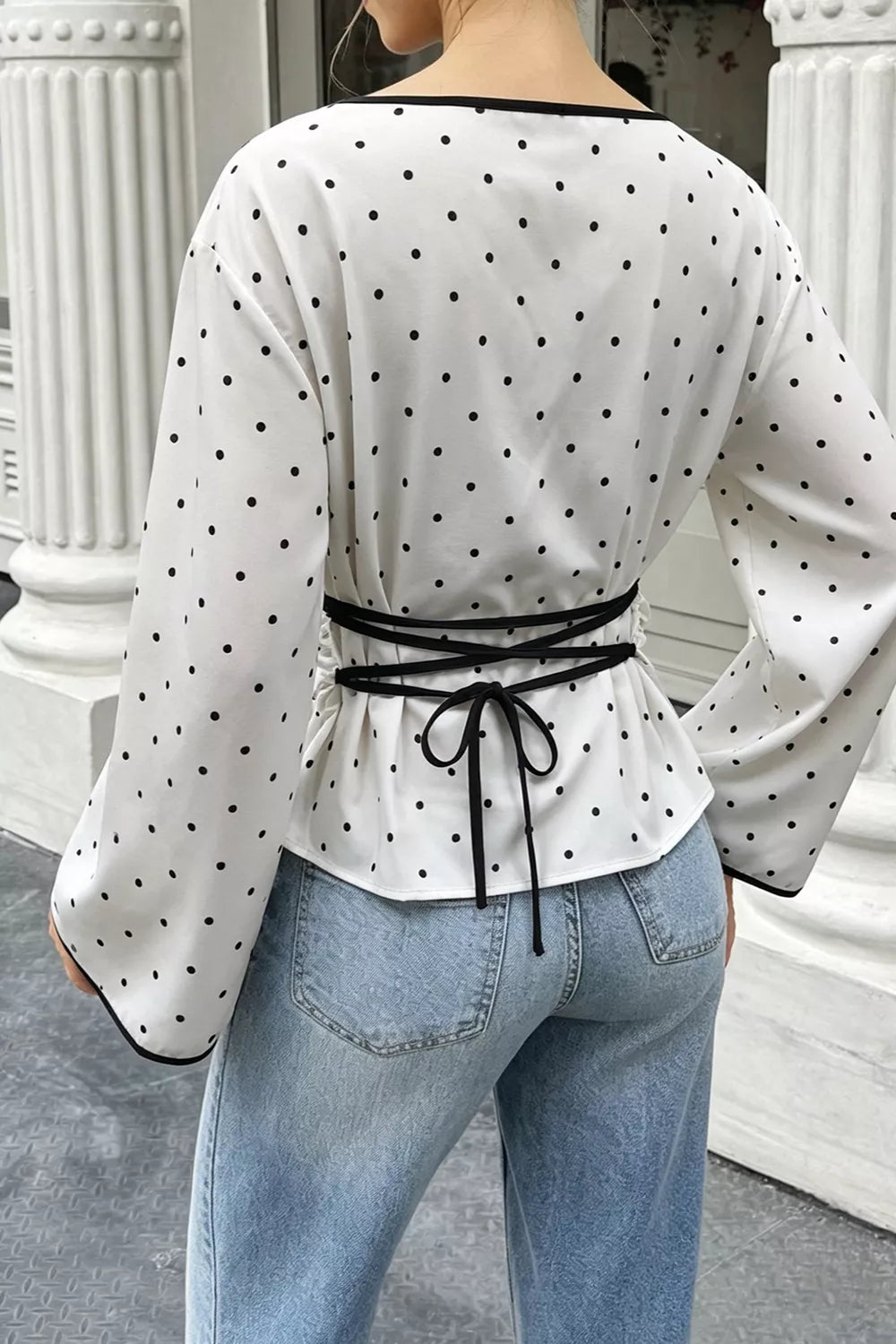 Trendsi Polka Dot Flare Sleeve Blouse -