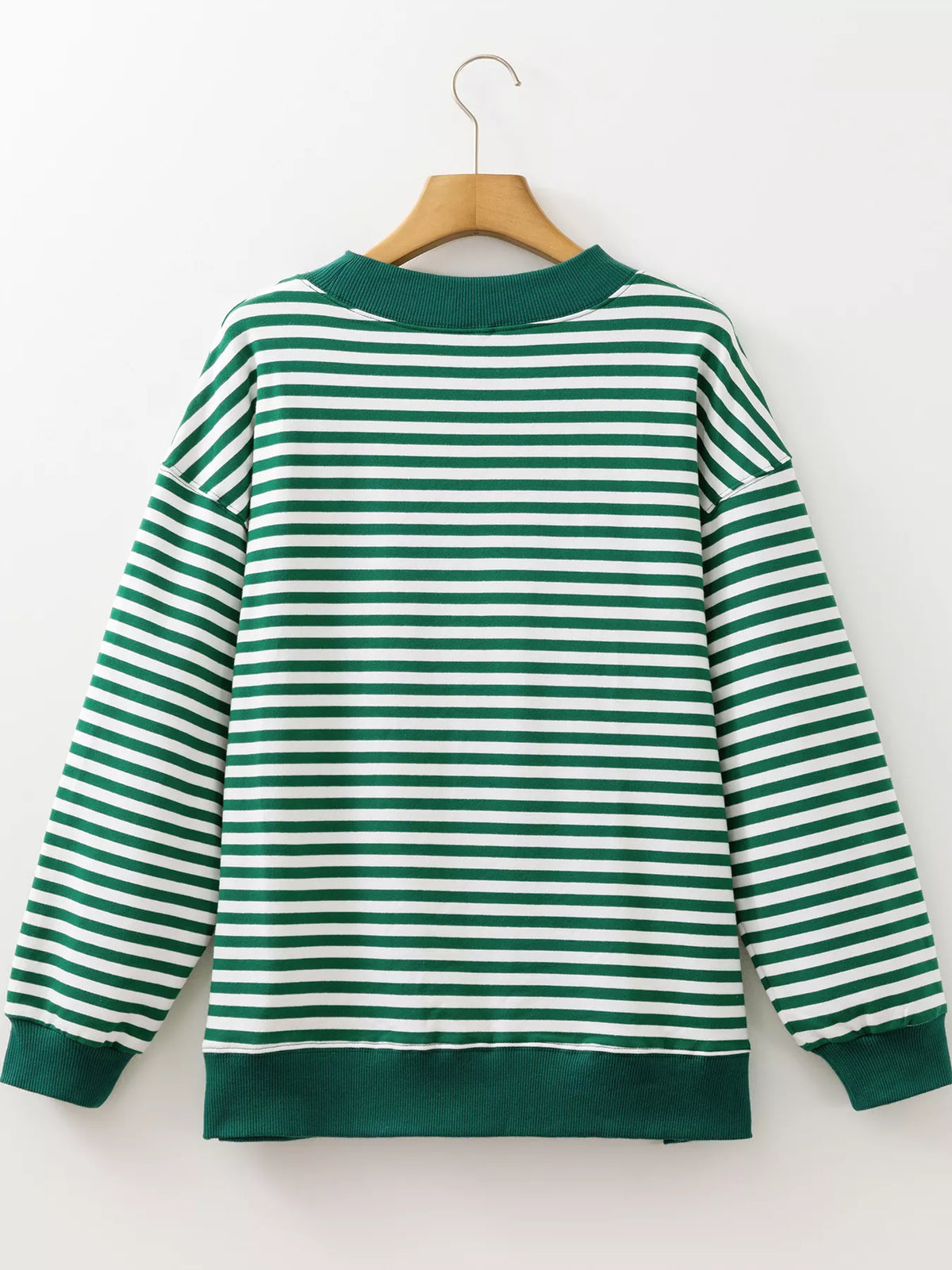 Striped Mock Neck Oversized Tunic Sweatshirt — garment back