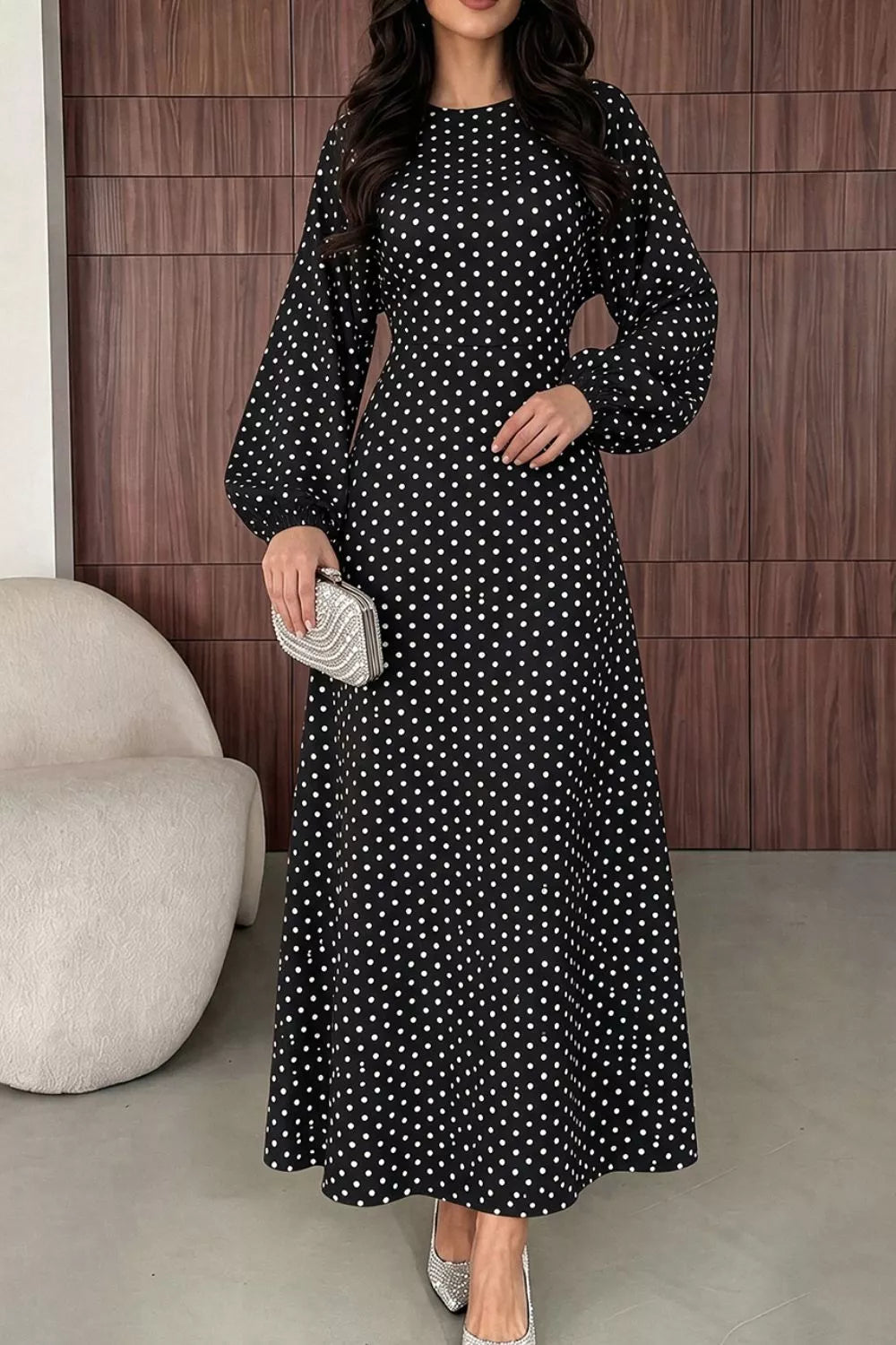 Polka dot long sleeve maxi dress