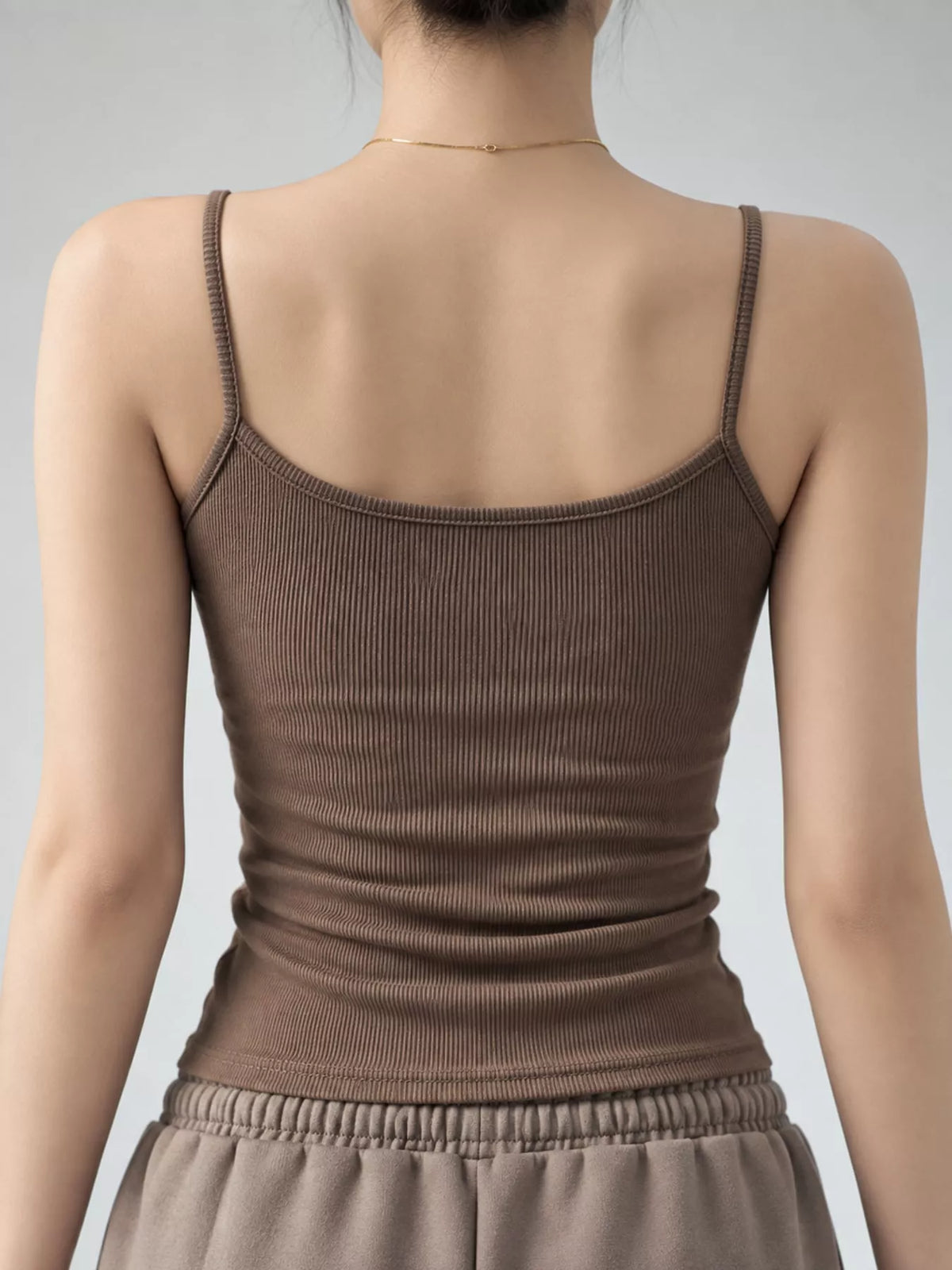 Slim-Fit Ribbed Square Neck Cami Top — back view