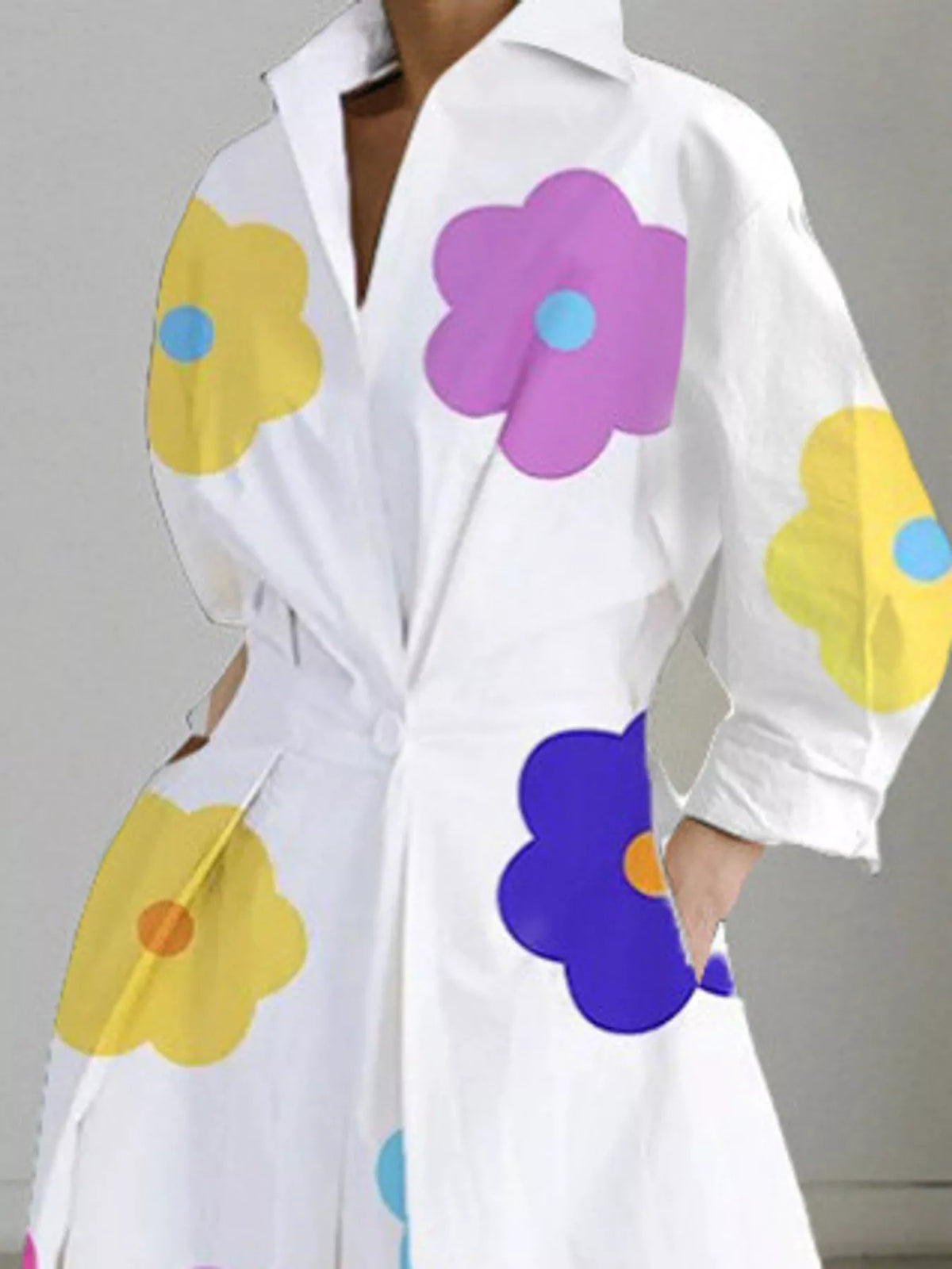 Collared Three-Quarter Sleeve Midi Shirt Dress — construction details