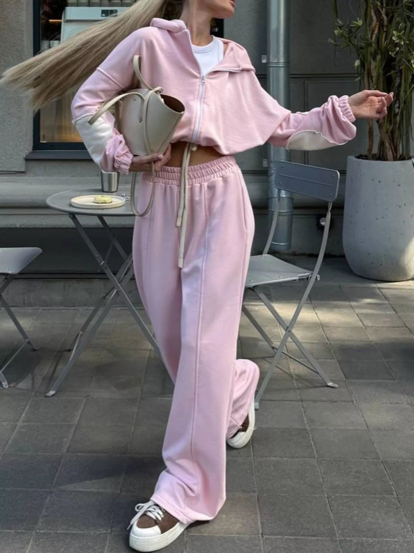 Trendsi Zip Up Hoodie and Wide-Leg Pants Set -