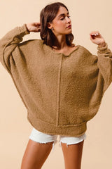 Trendsi SO ME Loose Fit Exposed Seam Slouchy Boucle Sweater -