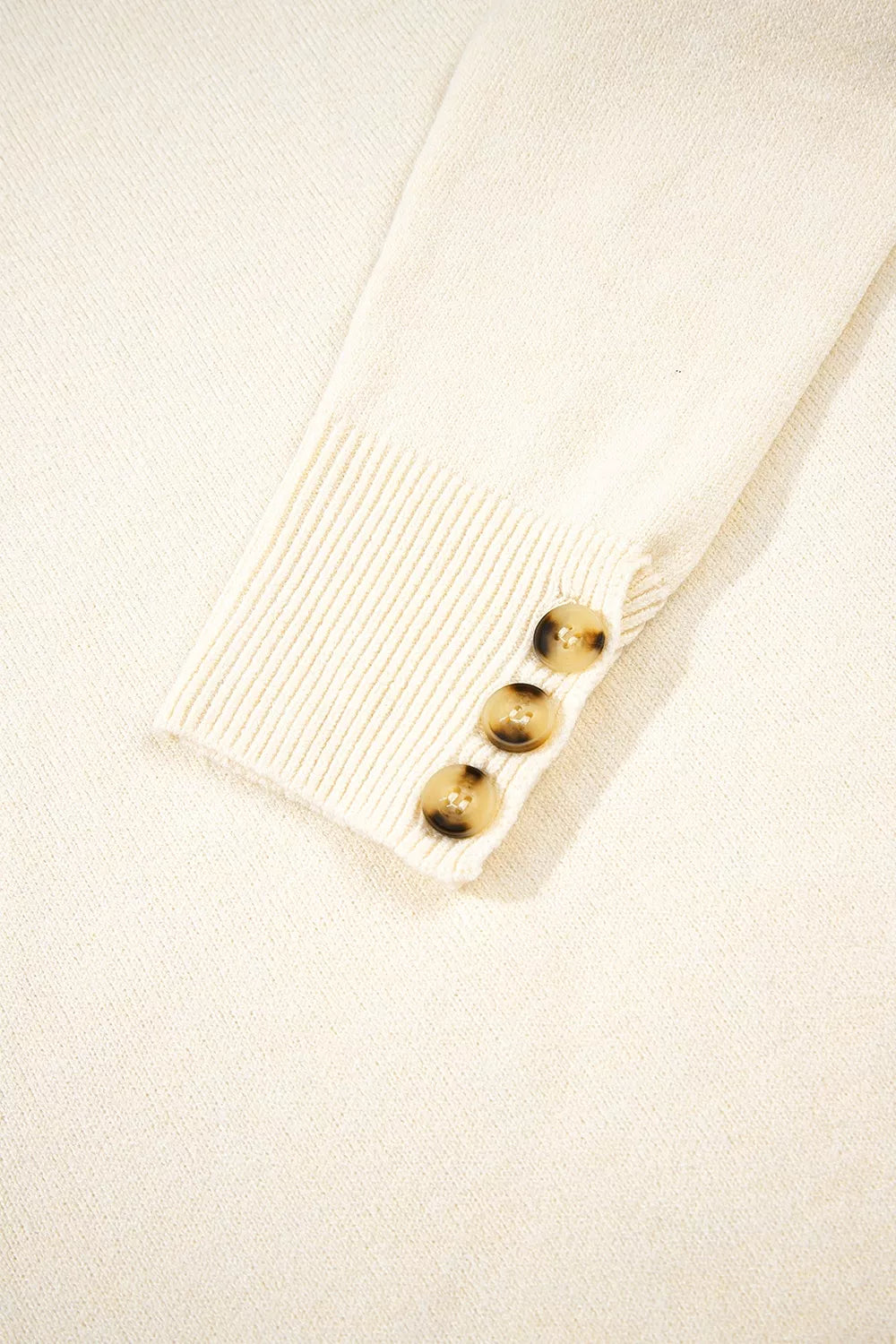 Trendsi Button-Cuff Crew Neck Sweater -