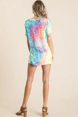 Trendsi BiBi Tie Dye Print Jersey V Neck Top -