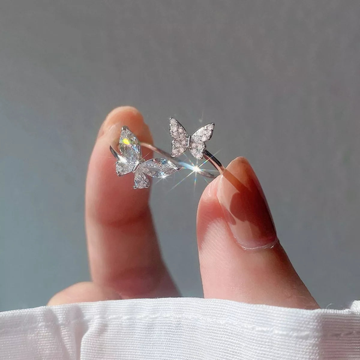 Trendsi 925 Sterling Silver Zircon Butterfly Open Ring -