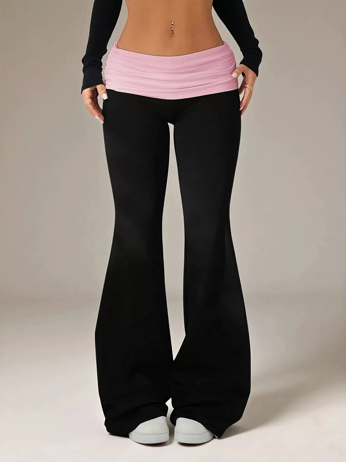 Women's high-waisted polka dot flare pants