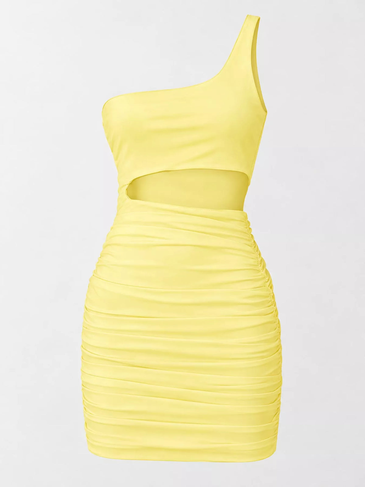 One-shoulder cutout dress, yellow flat lay