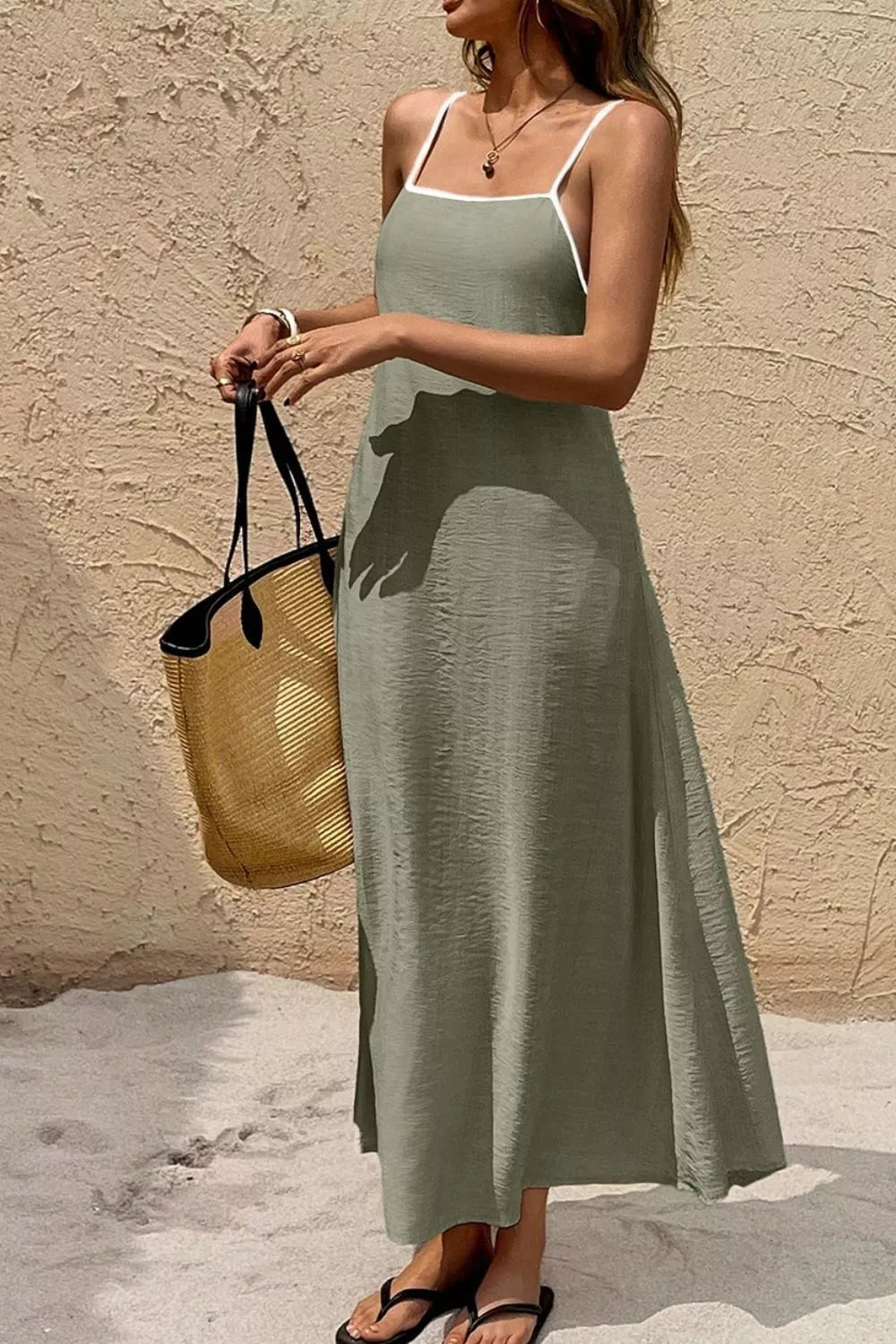 Trendsi Spaghetti Strap Maxi Dress with Contrast Trim -