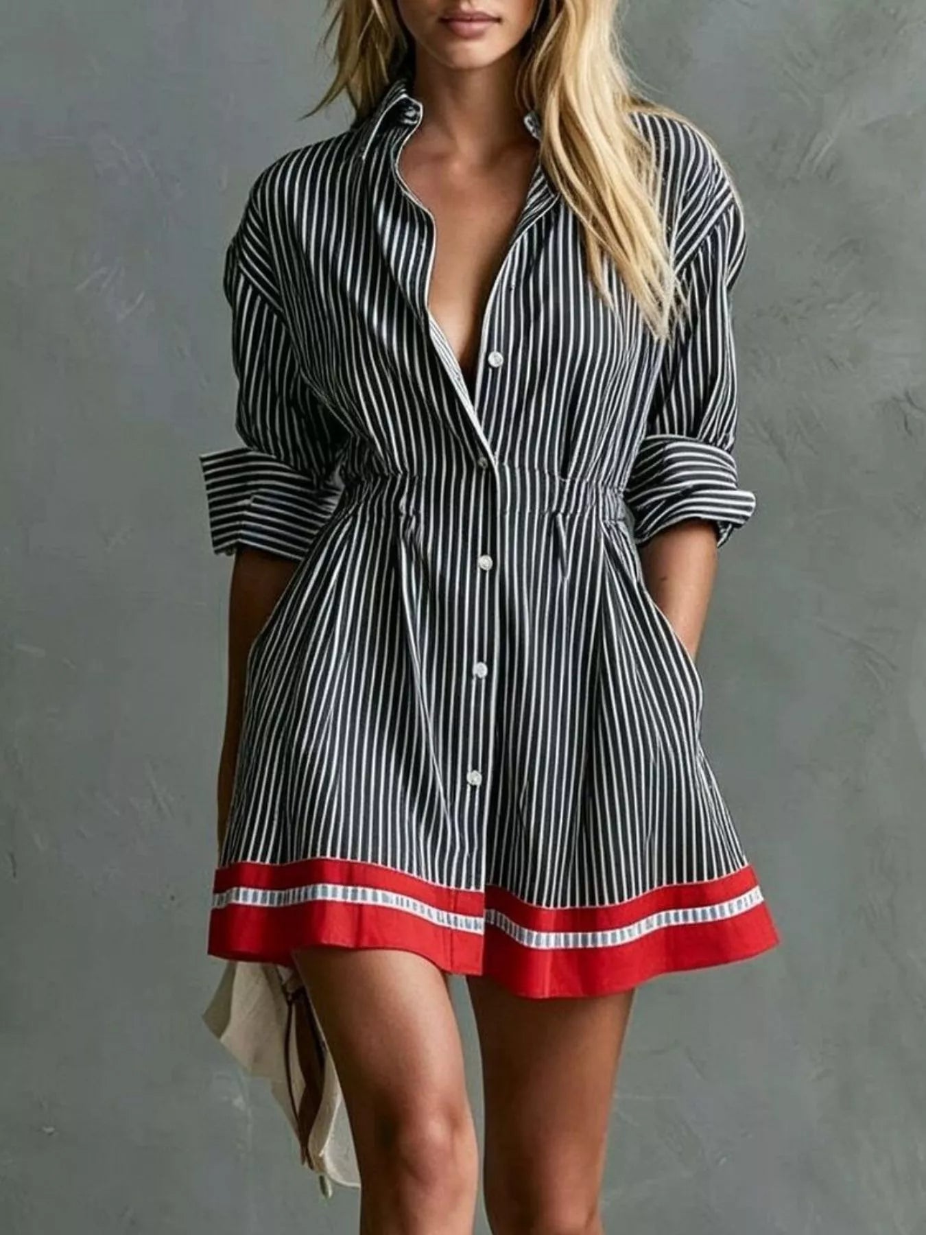 Trendsi Striped Long Sleeve Shirt Dress -