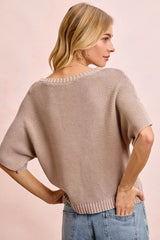 Trendsi BiBi Short Dolman Sleeves Washed Knit Top - Shirts