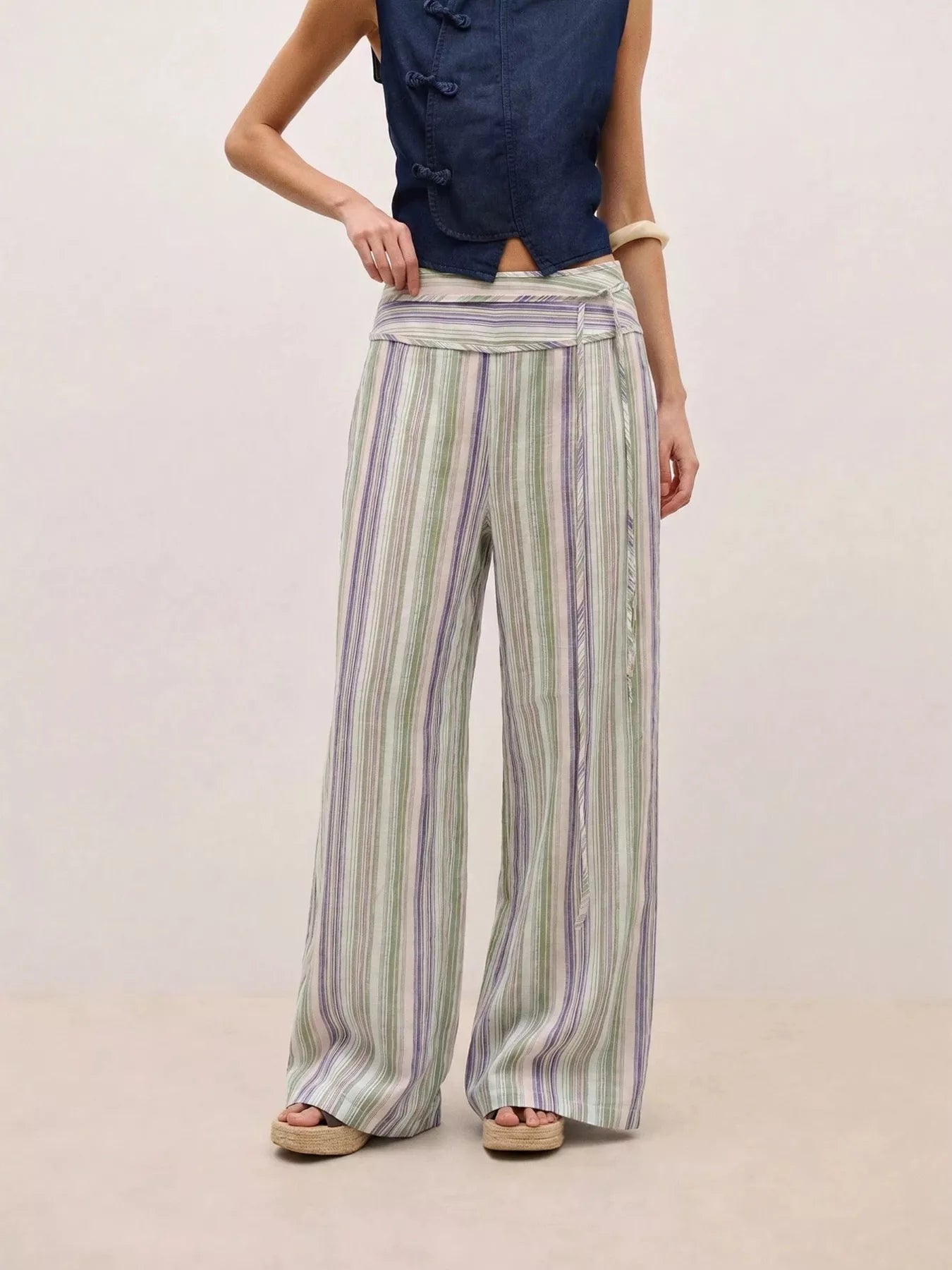 Trendsi Striped Wide-Leg Pants with Tie Waist -