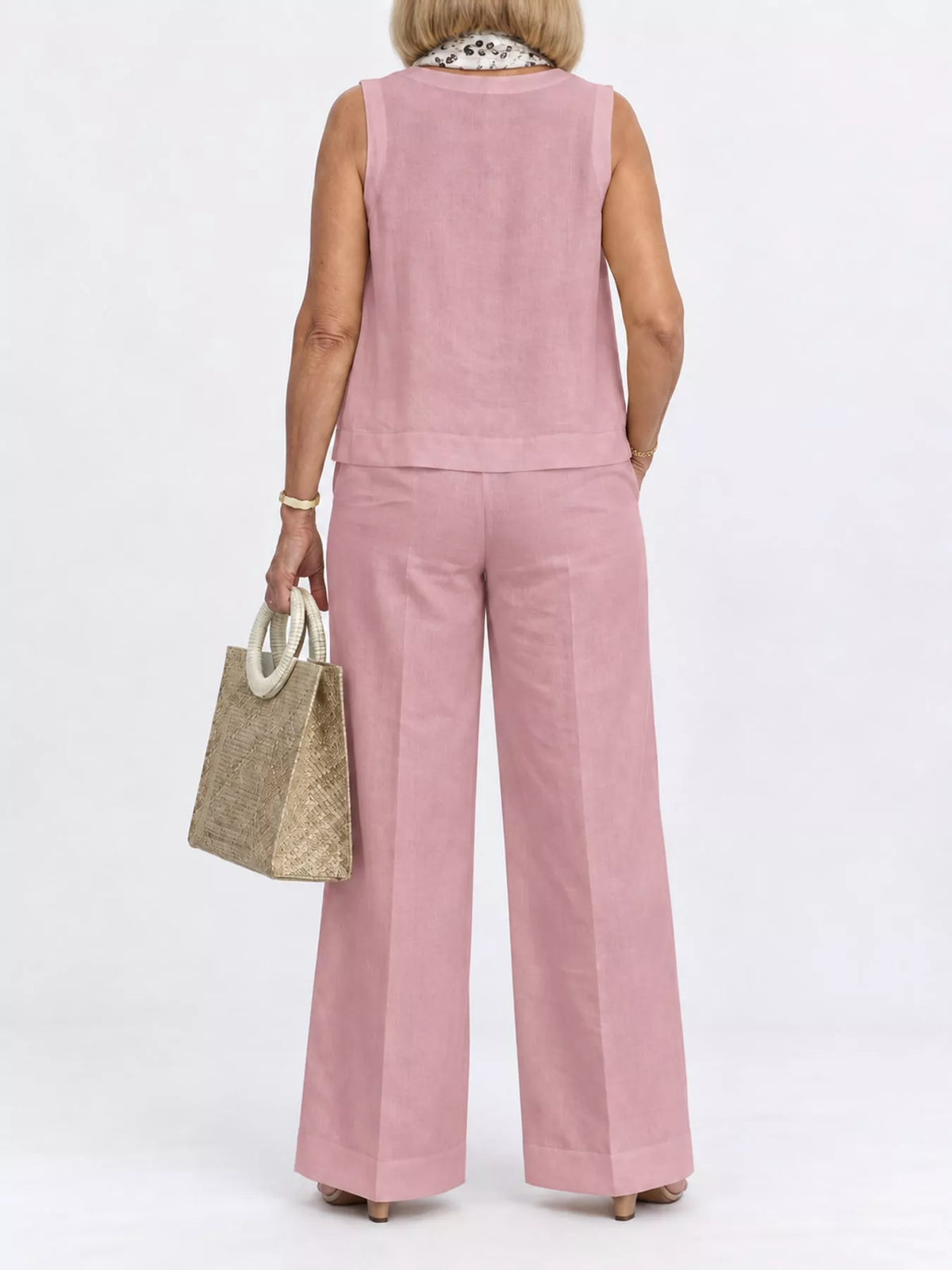 Sleeveless Top and Wide-Leg Pants Set — back view