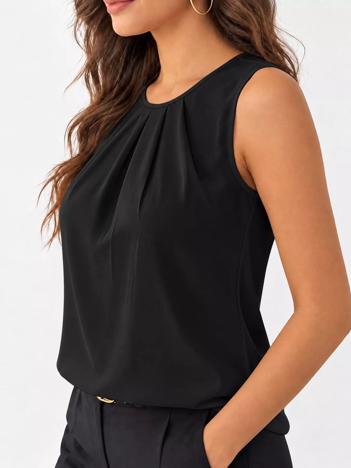Sleeveless Pleated Blouse — side view