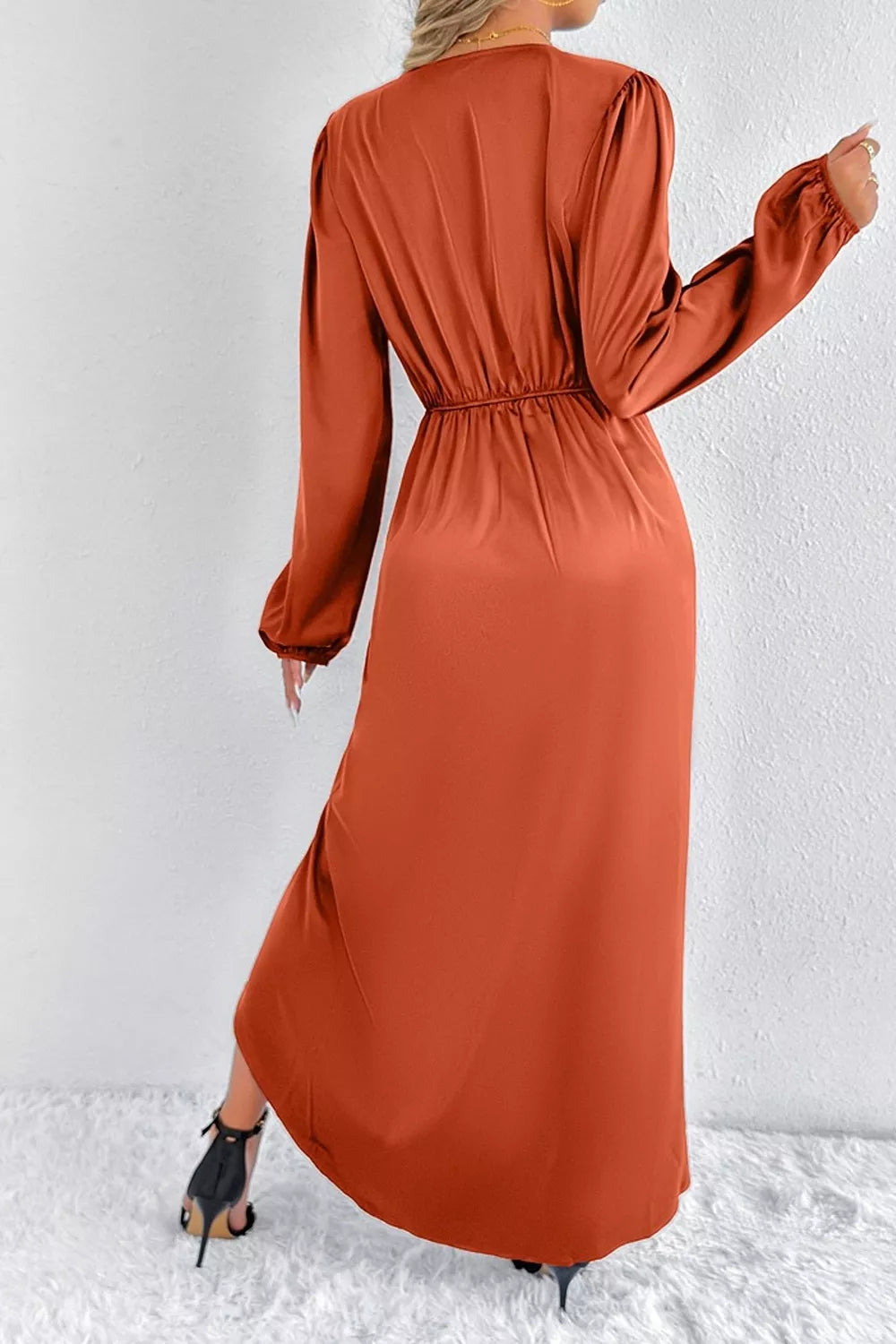 Trendsi Satin Balloon Sleeve Midi Dress -