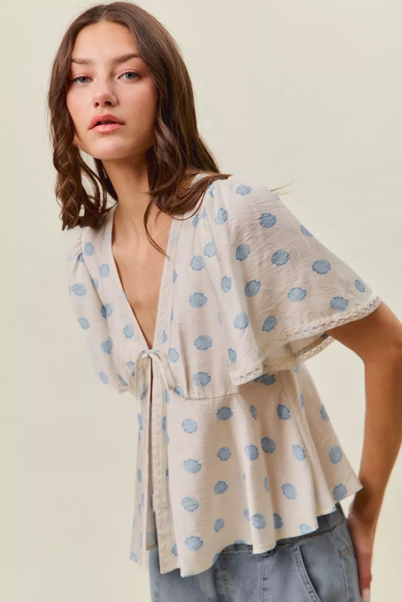 Women's Boho Print Tie-Front Blouse With Flutter Sleeves — product view 4